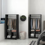 Lot de 2 portants à vêtements penderie mobile avec roulettes 2 niches + Grand Espace penderie en bois noir-9