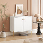 Buffet salon, meuble de rangement avec double porte cannelée, étagère réglable, pieds en acier, 80 x 39,1 x 76 cm, blanc-9