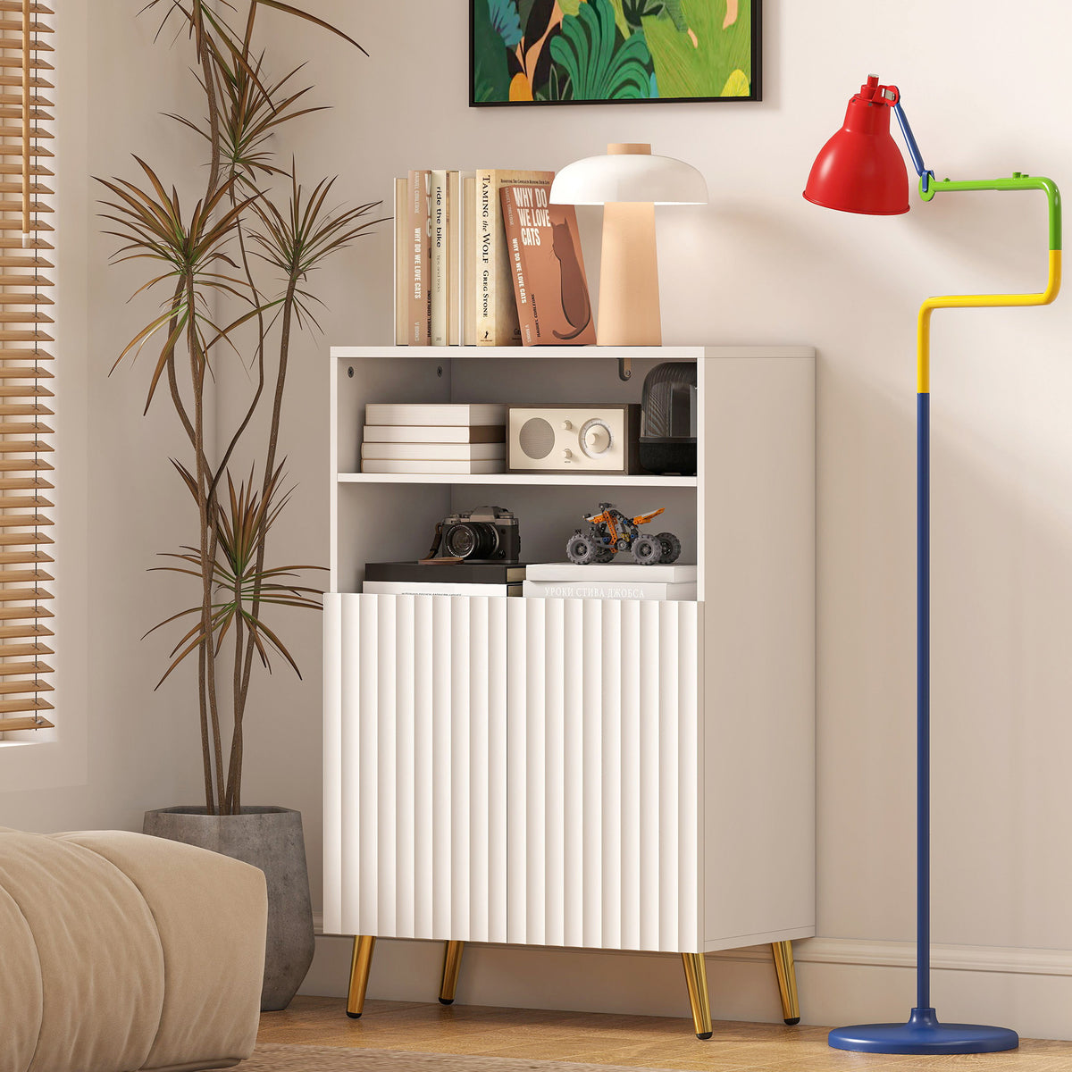 Meuble salle de bain, armoire salle de bain étroit 5 niveaux, portes cannelées à fermeture douce 60 x 31,8 x 93 cm blanc-8