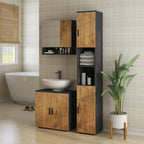 Meuble colonne armoire rangement salle de bain 2 portes étagère réglable 2 niches 30 x 30 x 183 cm chêne gris foncé-9