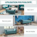 Banc de rangement bout de lit avec accoudoirs, tissu velours rembourré et capitonné, 126 x 48,5 x 57 cm, vert-6