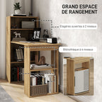 Bureau Informatique avec étagère de rangement Bureau d'angle bibliothèque adjacente Multi-rangements Chêne-4
