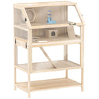 Cage pour hamster habitat pour rongeur 3 étages avec panneau acrylique et roue 80x53x117cm effet bois naturel-0