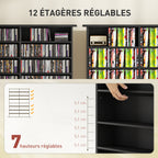 Rangements pour CD et DVD avec 16 compartiments et 12 étagères réglables capacité max. 720 CD/396 DVD et Blu-ray noir-4
