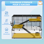 Cage hamster cage rongeur 3 niveaux avec roue rampes maisonnette abreuvoir mangeoire 76,5L x 48,5l x 54,5H cm noir-3