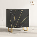 Buffet de rangement avec 2 portes et étagère réglable pieds en métal 76 x 35 x 77 cm ton marbre noir-2