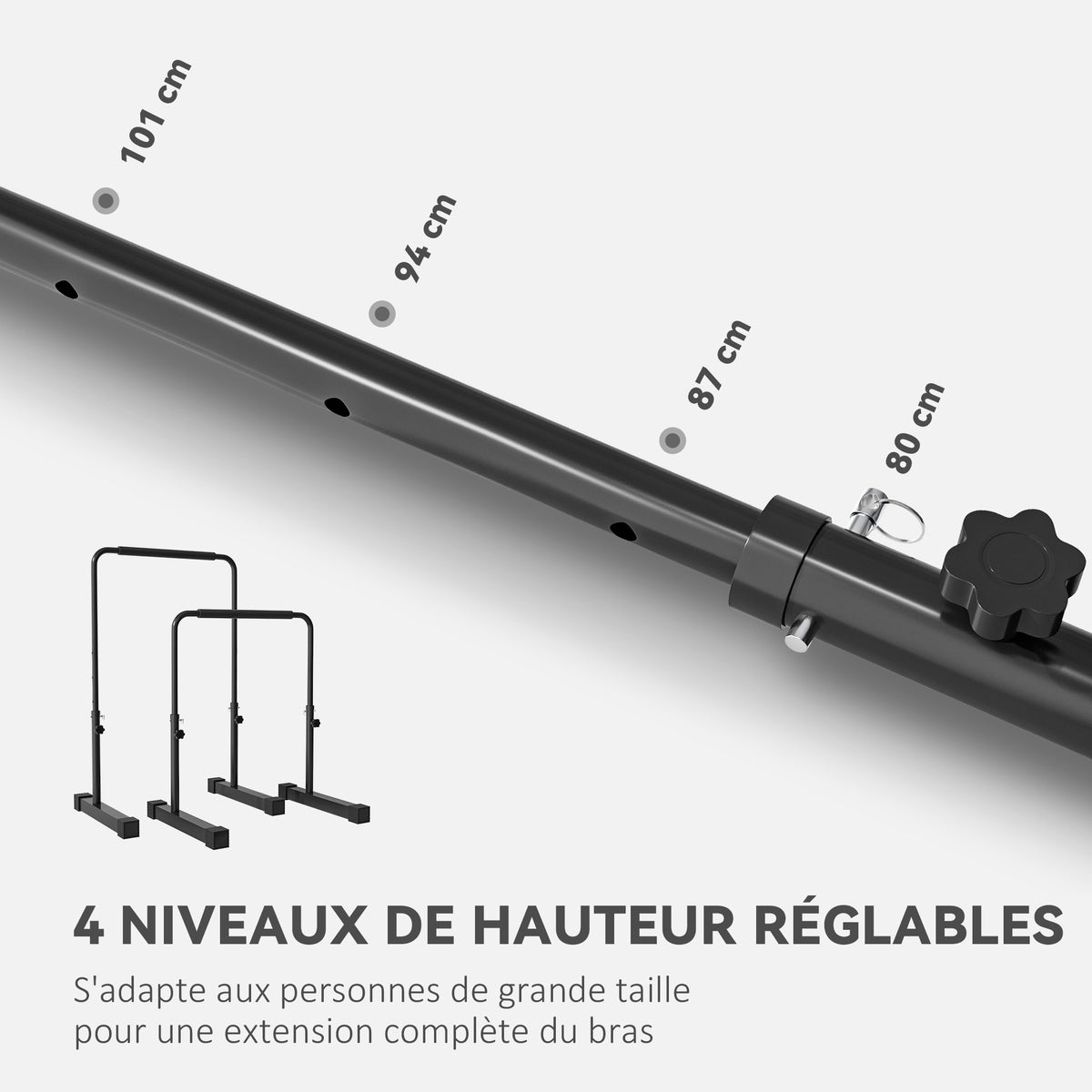 Dips barre parallèle Station de Musculation Réglable en Acier, hauteur réglables avec 4 niveaux pour Dips, Push Up, Parallettes Fitness, noir-3