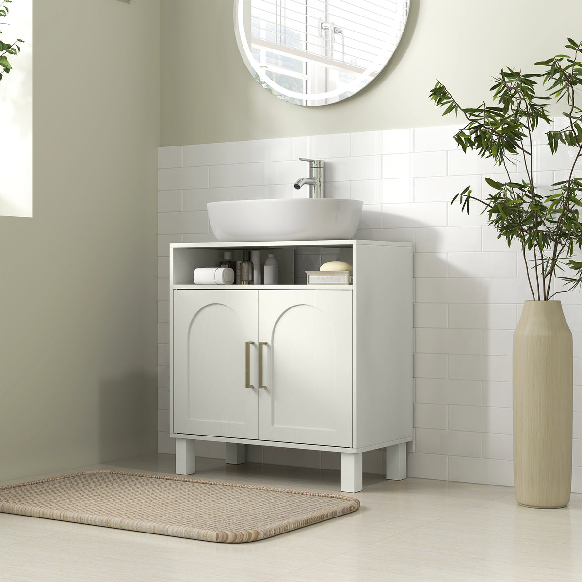 Meuble salle de bain sous lavabo meuble sous lavabo placard 2 portes avec étagère réglable 60 x 30 x 63 cm blanc-1
