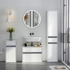 Meuble Colonne Rangement Salle de Bain Style Contemporain 2 placards 3 étagères et tiroir Coulissant Panneaux Particules Blanc-3