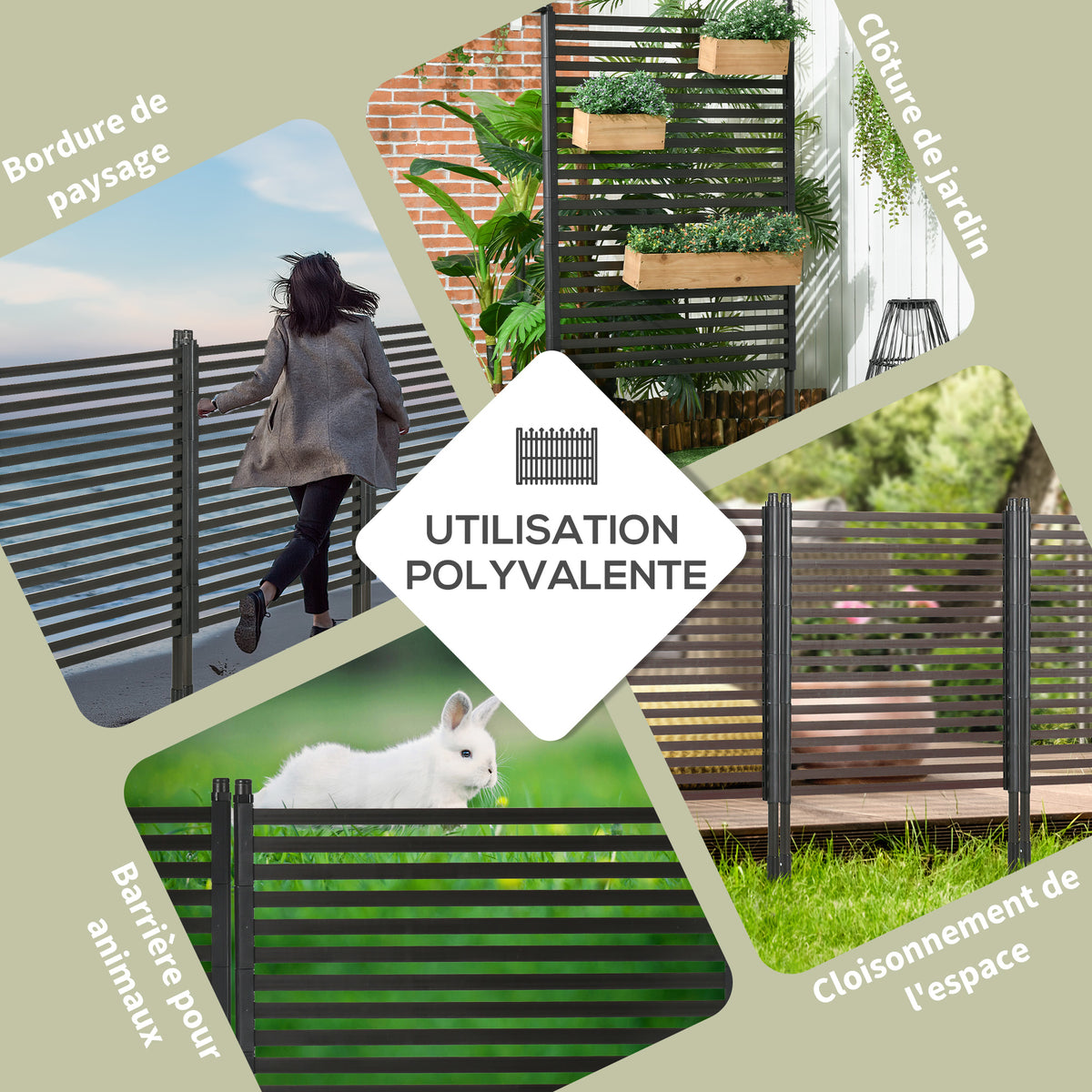 Panneau clotûre de jardin brise vue en métal extérieur avec pieds ou piquets à planter, modulaire, 93L x 22l x 150H cm-4
