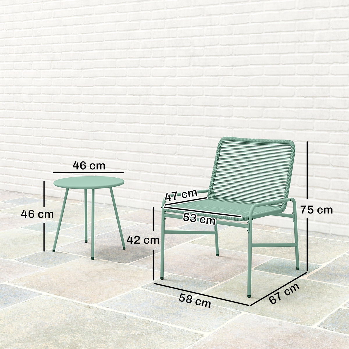 Salon de Jardin Extérieur 3 Pièces en Résine Tressée et Acier, Table de Jardin Ronde avec 2 Chaises, 58x67x75cm, Vert-2