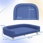 Canapé pour chien grand lit surélevé pour chien coussin lavable cadre en bois tissu polyester 98 x 67 x 25 cm bleu-2