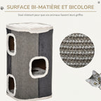 Tonneau à Gratter pour Chat 3 Niveaux en Peluche et Sisal, 3 Zones, 2 Grands Trous Interconnectés, 40x40x74cm, Gris-4