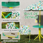Ensemble Salon de Jardin Extérieur Enfant avec 2 Chaises Pliantes et Parasol, Thème Jungle, pour Jardin, Terrasse, Vert-5