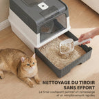 Maison de Toilette pour Chat avec Couvercle, Entrées, Plateau Coulissant, Pelle, Sachets Désodorisants, 48x35x36cm, Gris-4