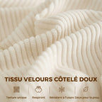 Canapé 3 places 212 cm avec 2 coussins à ressorts, tissu velours côtelé, pour salon, chambre, bureau à domicile, crème-5