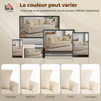 Canapé 3 places 212 cm avec 2 coussins à ressorts, tissu velours côtelé, pour salon, chambre, bureau à domicile, crème-6