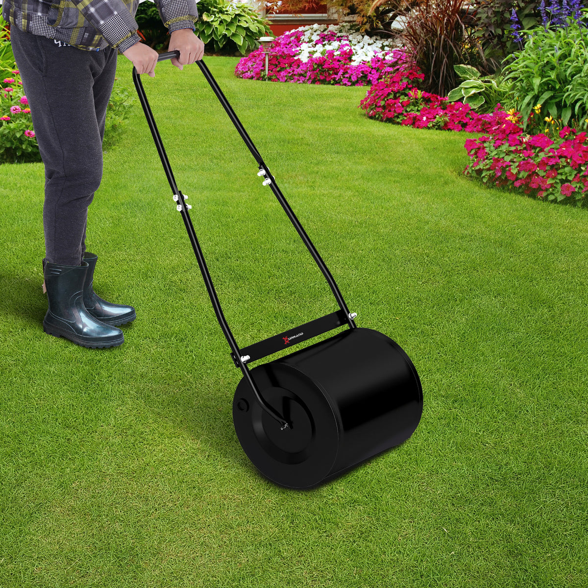 Rouleau à Gazon Jardin en Acier avec poignée dim. 47L x 32l x 105H cm lestage Max. 30 L Noir-1