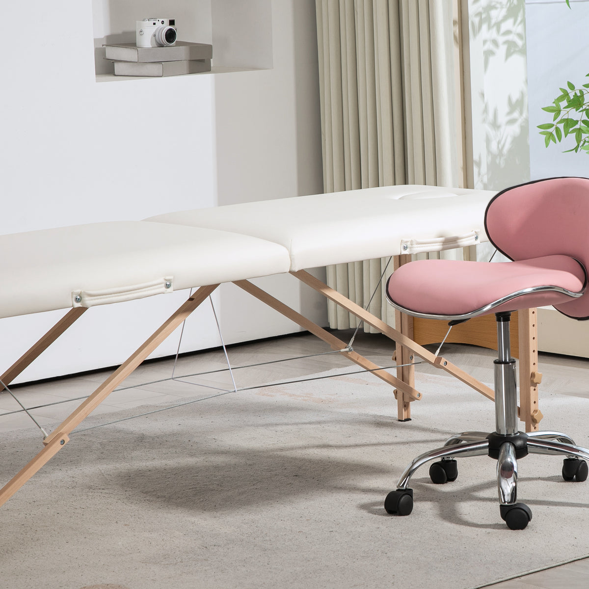 Table de massage pliante, lit de massage 2 zones, hauteur réglable, oreiller facial amovible, 186 x 60 x 61-87 cm, crème-6