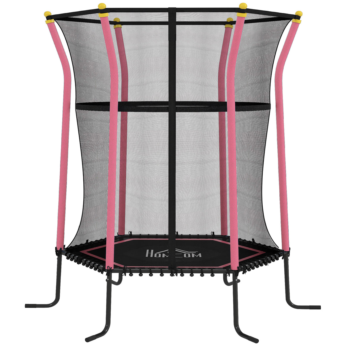 Trampoline pour enfant 1,22 x 1,11 x 1,9 m filet de sécurité porte zippée 6 poteaux rembourrés inclus rose noir-0