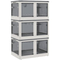 Boîtes de rangement pliables et empilables 69L en plastique avec couvercle et 4 roulettes, accès à 5 côtés, blanc-0