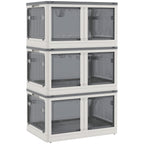 Boîtes de rangement pliables et empilables 69L en plastique avec couvercle et 4 roulettes, accès à 5 côtés, blanc-0