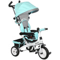 Tricycle 6 en 1 pour enfants, auvent, ceinture de sécurité 5 points, rangement, repose-pieds, frein, 1-5 ans, vert-0
