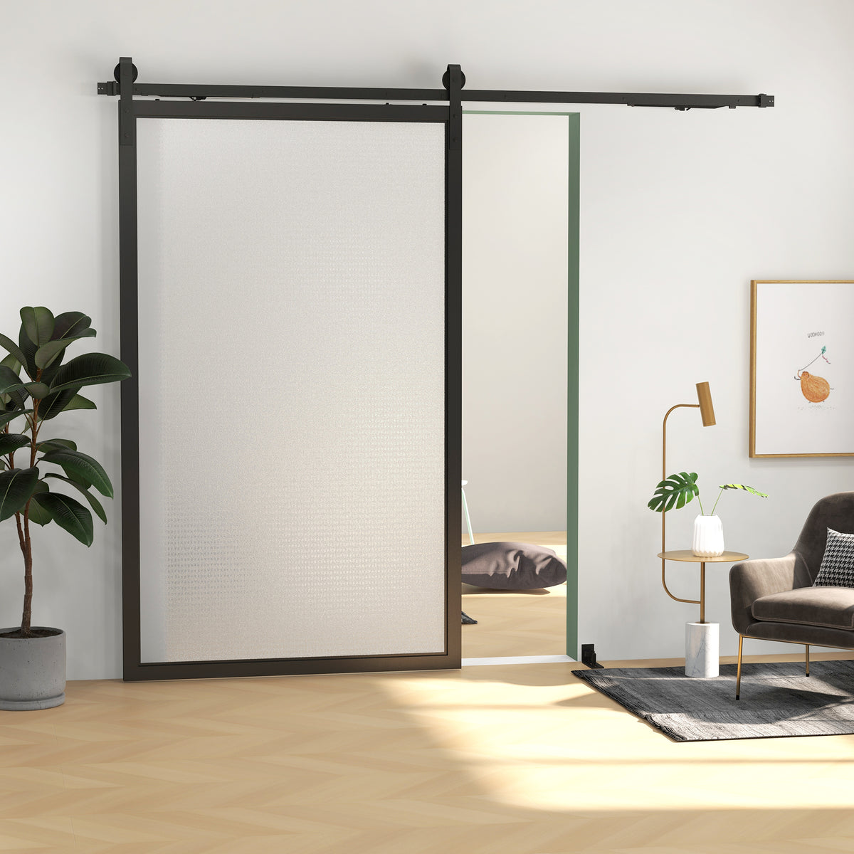 244 CM quincaillerie de porte coulissante sans perçage kit de rail pour porte de grange simple en acier noir-1