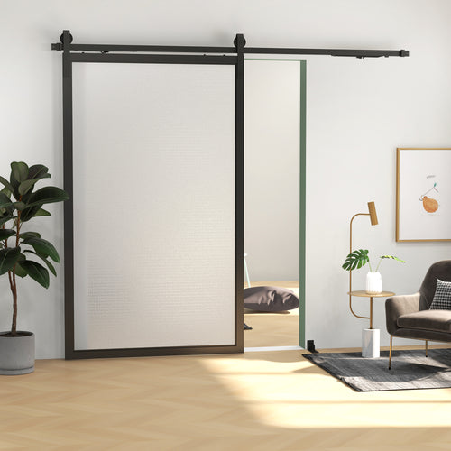 244 CM quincaillerie de porte coulissante sans perçage kit de rail pour porte de grange simple en acier noir-1
