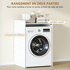 Meuble Machine à Laver avec Plan de Travail, Style Moderne, Anti-Basculement, Meuble de Rangement, 64x60x97,5cm, Blanc-3