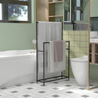 Porte serviettes sur pied sèche serviette 2 niveaux en métal pour la salle de bain, dim. 66l x 20P x 110H cm, noir-1