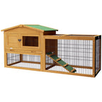 Clapier de sol cage à lapin niche supérieure avec rampe enclos extérieur porte verrouillable 150 x 52,5 x 68 cm jaune-0