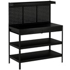 Établi d'Atelier, Charge Max. 272 kg, 122x61x156 cm, Panneau Perforé, 2 Tiroirs et 2 Étagères Réglables, Noir-0