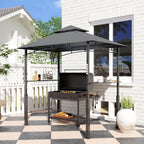 Tonnelle de barbecue à deux niveaux auvent de réception pour jardin avec lumière LED 243 x 148 x 248 cm gris foncé-9