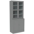 Bibliothèque vitrine, meuble de rangement à 6 niveaux avec 4 portes dont 2 en verre trempé, étagères réglables, gris-0