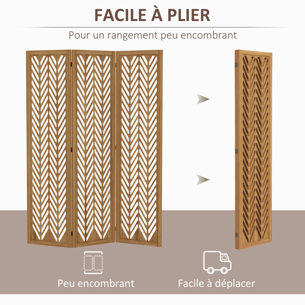 Paravent en bois ajouré séparateur de pièce closion intérieur pliable 3 panneaux en bois 120 x 170 cm naturel-5