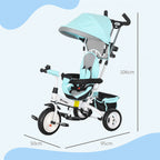 Tricycle 6 en 1 pour enfants, auvent, ceinture de sécurité 5 points, rangement, repose-pieds, frein, 1-5 ans, vert-2