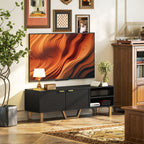 Meuble TV banc TV pour téléviseur jusqu'à 70 pouces - placard à 2 portes cannelées, compartiment ouvert et passe-câbles-1