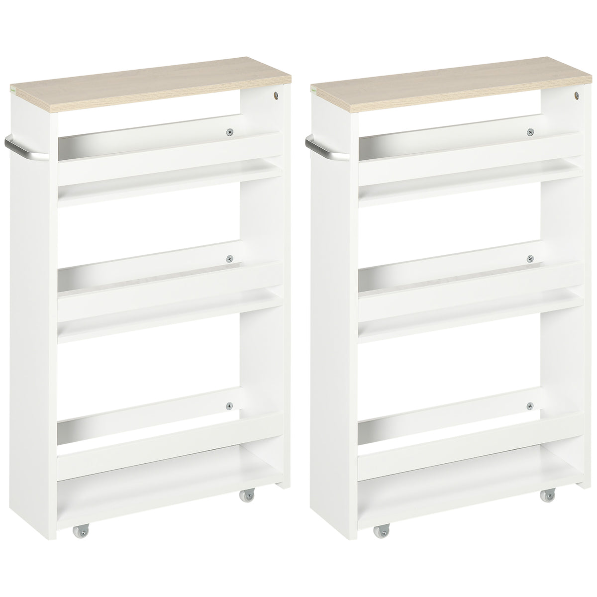 Lot de 2 chariots de rangement chariot de stockage étagère sur roulettes pour cuisine étroite salle de bain buanderie-0