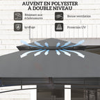 Tonnelle de barbecue à deux niveaux auvent de réception pour jardin avec lumière LED 243 x 148 x 248 cm gris foncé-3