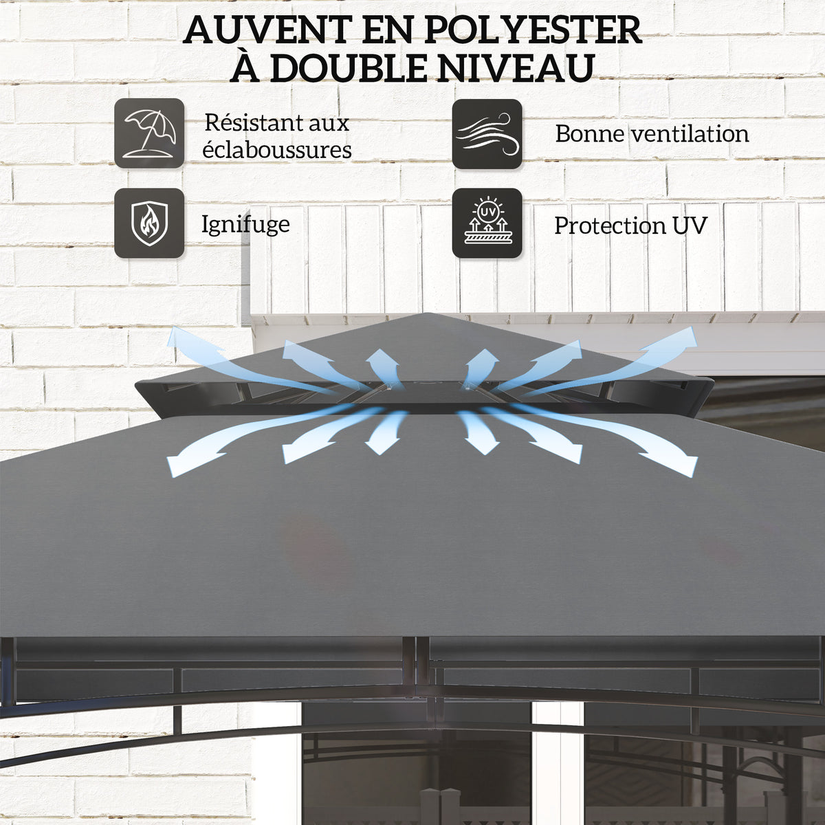 Tonnelle de barbecue à deux niveaux auvent de réception pour jardin avec lumière LED 243 x 148 x 248 cm gris foncé-3