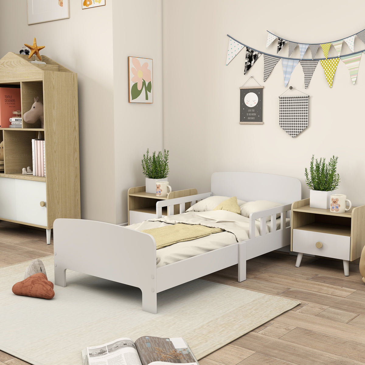 Lit enfant lit au sol enfant barrières de sécurité haut sommier à lattes et cadre robuste 143,5 x 74,2 x 54 cm blanc-9