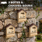 Lot de 3 Nichoirs Chauve Souris en Bois abri à chauves-souris 23 x 9,5 x 36,5 cm effet bois naturel-3