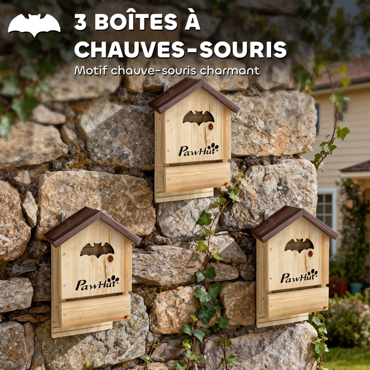 Lot de 3 Nichoirs Chauve Souris en Bois abri à chauves-souris 23 x 9,5 x 36,5 cm effet bois naturel-3