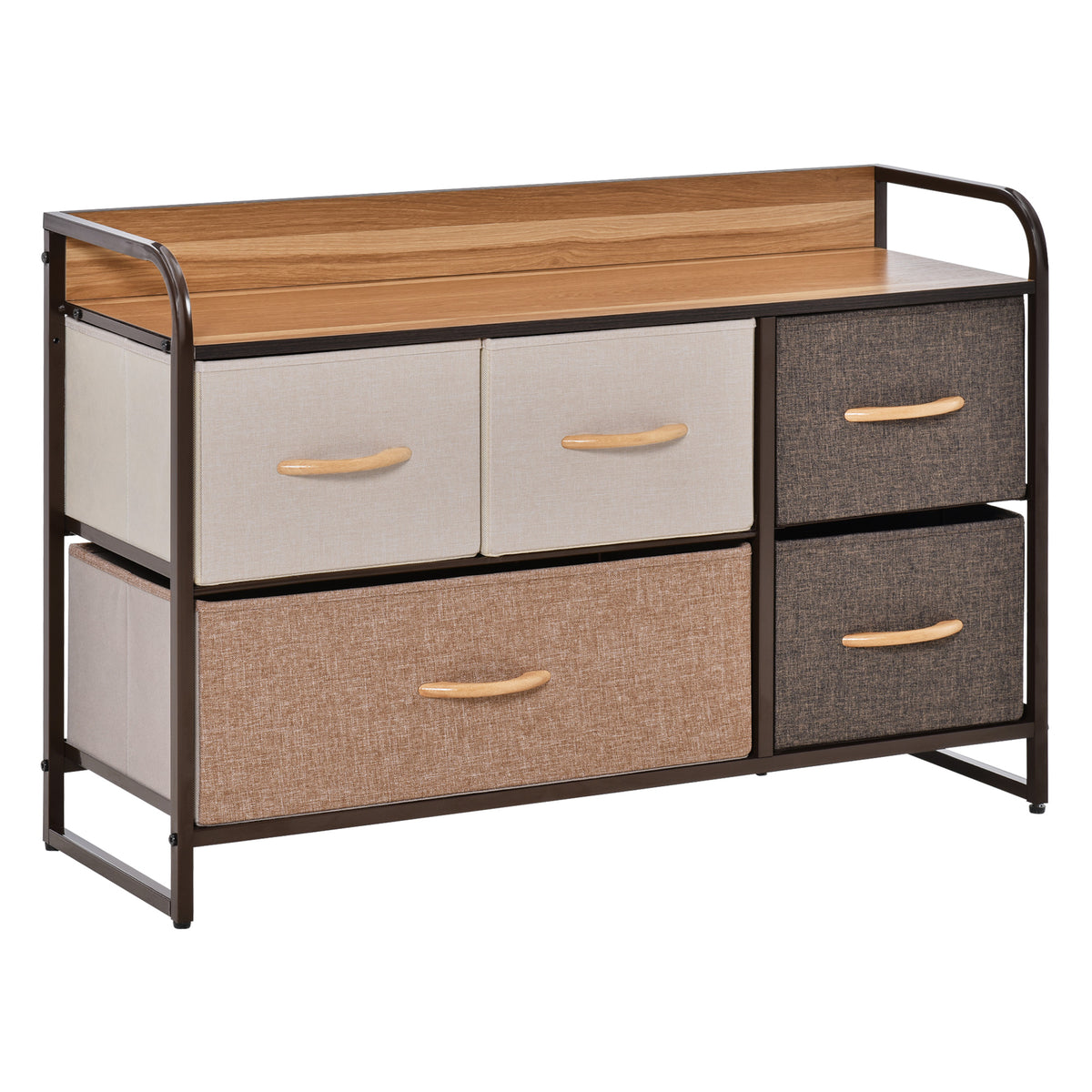 Commode Meuble de Rangement 5 tiroirs en Tissu 87,5 x 29 x 58 cm Marron et Beige-0