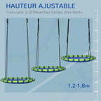 Balançoire nid d'oiseau ronde hauteur réglable à suspendre enfant adulte jardin capacité de charge 150 kg Ø 100 cm bleu-3