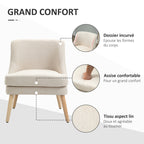 Fauteuil Scandinave Confortable pour Salon et Chambre, Pieds en Bois Massif, Revêtement en Tissu Lin, Beige-3