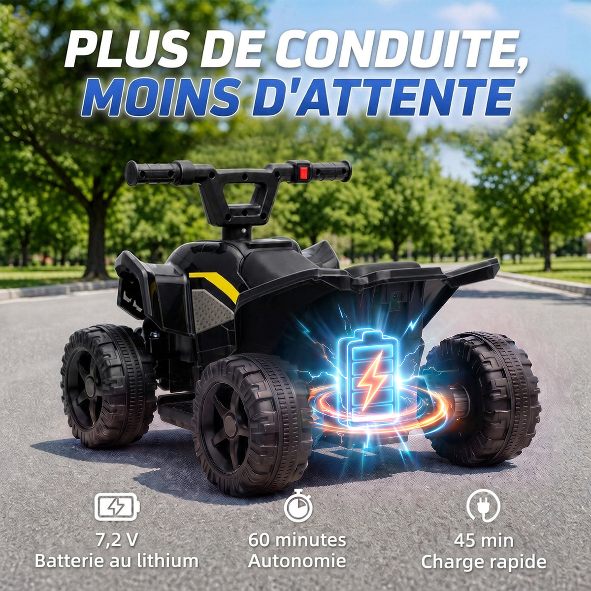 Quad Électrique Enfants 6 V, Voiture Électrique Enfants, Batterie au Lithium, Vitesse Max. 2 Km/H, 18 à 48 Mois, Noir-4