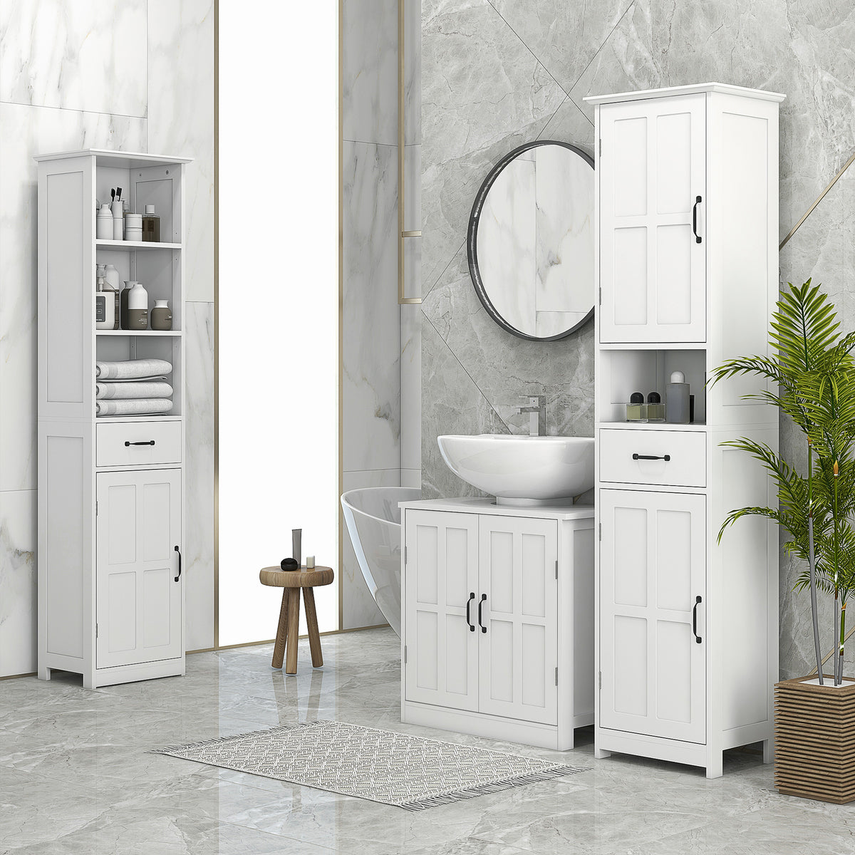 Meuble sous lavabo salle de bain meuble sous vasque avec double porte et étagère réglable, 60x30x60cm, blanc-7