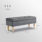 Banc coffre de rangement 2 en 1 banquette en velours avec couvercle à charnière capitonné et pieds en bois, gris foncé-2